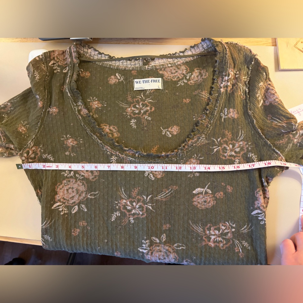 We The Free Olive Green Floral Long Sleeve Tee with Pink Blooms - Picture 4 of 4